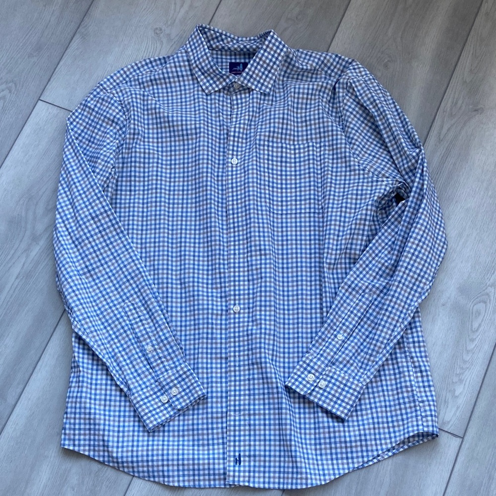 johnnie-O Blue and White Plaid Men's Shirt